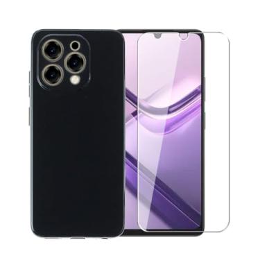 Imagem de WDMYLFTW Capa para Doogee Note 58 Pro + película protetora de tela de vidro temperado - Capa protetora de TPU à prova de choque flexível de silicone transparente para Doogee Note 58 Pro (preto)