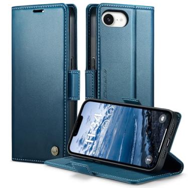 Imagem de owlhold Capa carteira para iPhone 16E flip magnética, bloqueio RFID, 3 porta-cartões, suporte, couro PU moderno, capa de telefone TPU à prova de choque para iPhone 16E 6,1 polegadas - azul