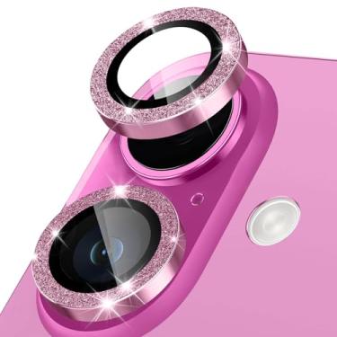 Imagem de Happtkey Protetor de lente de câmera para iPhone 16, anel de metal de liga de alumínio individual com glitter, protetor de tela de vidro temperado 9H, protetor de tela de luxo HD antiarranhões
