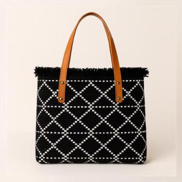 Imagem de Bolsa de Praia Feminina Grande Crochê Tricot Espaçosa com Alça Bege Ve