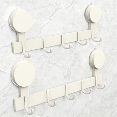 Imagem de Suzurana Suporte de parede para cabide com 5 ganchos, ganchos fortes com ventosa, toalheiro sem furadeira sem danos, organizador de pendurar na parede para banheiros, armários, cozinha, entrada