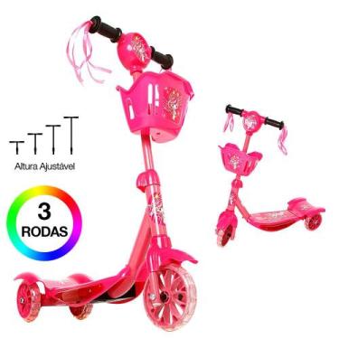 Imagem de Brinquedo Patinete Infantil Cestinha Rosa 3 Rodas Luz E Som - Zein