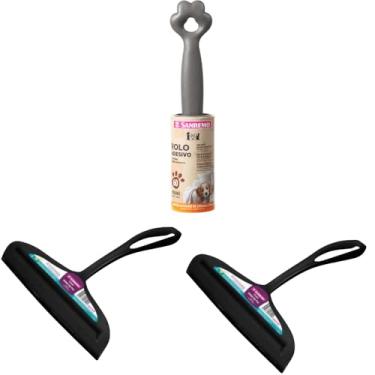 Imagem de Kit 2 Rodo de pia Preto e 1 Rolo Adesivo Tira Pelo com 60 folhas, Linha Pet