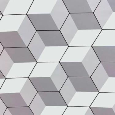 Imagem de Papel de Parede Adesivo Geométrico 3D, 45cm x 5m, PVC Vinílico, Estampa Tela Hexagonal, Cinza e Branco, 2 Unidades