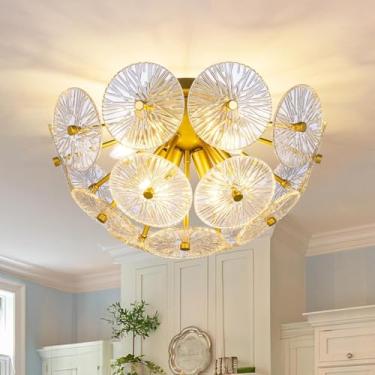 Imagem de Luminária de teto moderna com cúpula de vidro, luminária elegante para mesa de jantar, lustre de ferro decorativo, ideal para sala de estar, quarto, hall de entrada, cozinha, café ou bar. Lu