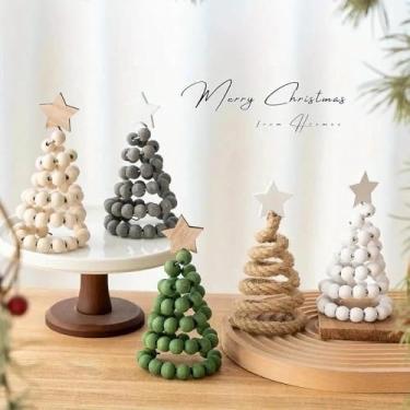 Imagem de Enfeite de mesa de árvore de Natal de madeira estilo nórdico, decoração de Natal criativa estilo nórdico, ornamentos de madeira para exibição de mesa, adequado para 4 estações, design para prateleira
