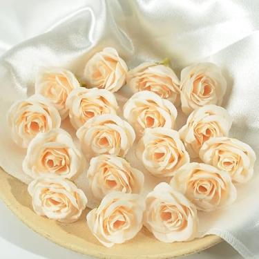 Imagem de Cabeças de rosas artificiais feitas à mão, rosas de seda sintética para decoração de casamento, enfeites de caixa de presente, acessórios de roupas (champanhe)
