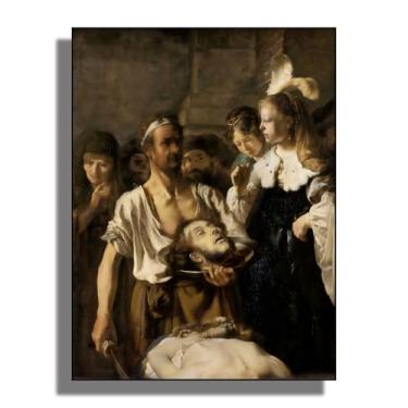Imagem de OKRA Rembrandt Canvas Wall Art - Salome Receives Head John Baptist Wall Decor - Período Renascentista - Adequado para estúdios de arte, banheiros e livrarias. Sem moldura. 12x16in/30x40 cm