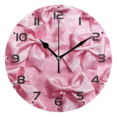 Imagem de JUZIHAI Relógio de parede com laço, silencioso, sem tique-taque, relógios de parede redondos, operados por bateria, fácil de ler, relógio decorativo de parede para casa, cozinha, sala de estar, quarto