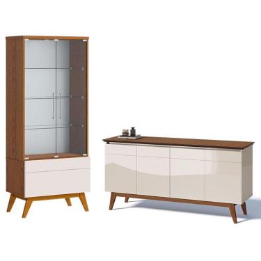 Imagem de Aparador Para Sala Buffet 1.6 E Cristaleira Classic Off White Freijó - Imcal