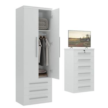 Imagem de Guarda-roupa 2 Portas 3 Gavetas Modular 1303 Ilan Branco