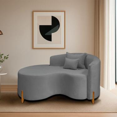 Imagem de Divã Recamier Curvo Sala De Estar Recepção Inglaterra 150cm Pés Madeira Lado Esquerdo Bouclé Cinza