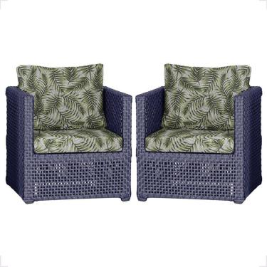 Imagem de 2 Poltronas Madri Alumínio Corda Náutica Estofado 5 Trama Azul