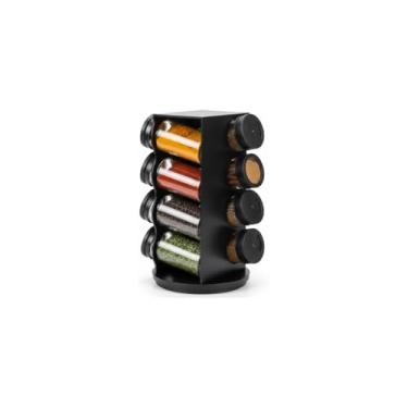 Imagem de Porta Condimentos Giratório com 8 Potes, Plástico Preto, 80ml, Base Giratória, 23x13cm, Organizador de Temperos