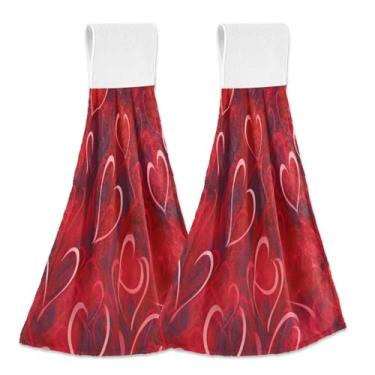 Imagem de Wassud Toalhas de mão penduradas de cozinha, pacote com 2, super macias Dia dos Namorados fundo vermelho (2) toalhas de banheiro com laços de adesivo mágico, toalha de secagem rápida altamente