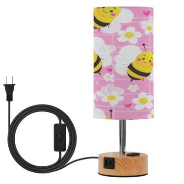 Imagem de Wassud Candeeiro de mesa de cabeceira com desenho animado Bees Touch com 3 temperaturas de cor, luminária de mesa moderna com forro de sombra que cuida dos olhos para sala de estar, quarto, escritório
