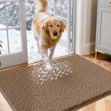 Imagem de Tapetes de porta de cachorro para patas enlameadas, tapetes absorventes de chenille, tapete de lama pesado antiderrapante para cães, tapete de porta interno macio para entrada, patas de lama, piso