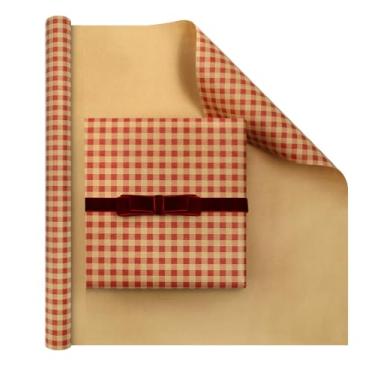 Imagem de Boerni Papel de embrulho de Natal xadrez vermelho mini rolo padrão de cheque vermelho papel de embrulho kraft para aniversários, casamento, Natal, chá de panela, mulheres, homens, embrulho, presente