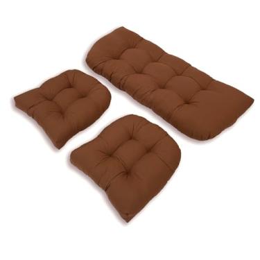 Imagem de BAHULA Almofadas de assento de vime de pátio ao ar livre, almofadas de banco de jardim com laços, almofadas de cadeira à prova d'água para sofá de vime de pátio, 1 sofá e 2 almofadas em forma de U