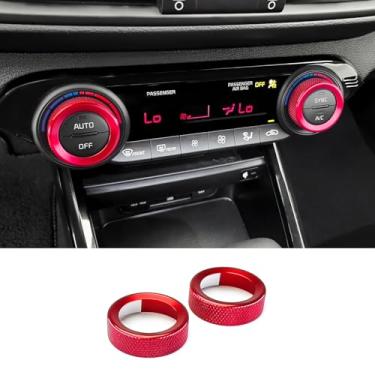 Imagem de JUIVEEL 2 peças alumínio ar condicionado botão botão capa A/C controle central botão botão proteção compatível com Kia Forte 2019-2024 K3 acessórios (vermelho)