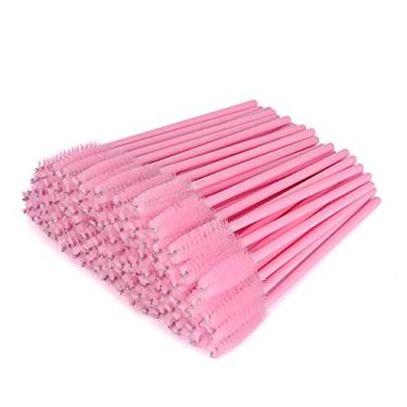 Imagem de 50 pincéis descartáveis para cílios para rímel e maquiagem de sobrancelha, cabo preto com cerdas rosa macias (rosa)