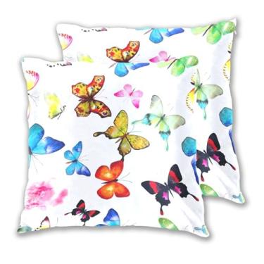 Imagem de Joitme Conjunto de 2 fronhas coloridas borboletas brancas asas brancas conjunto de 2 fronhas fofas de sofá para sofá, 40,6 x 40,6 cm, 2 peças