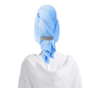Imagem de TUFREQ Touca de cabelo seco feminina de lã coral grande, toalha de secagem rápida grossa, touca de banho super absorvente (azul)