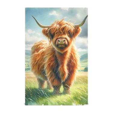 Imagem de Conjunto de panos de prato vintage decoração de cozinha bonito highland vaca bezerro grama chá toalha de mão pano de limpeza reutilizável absorvente 45 x 71 cm, pacote com 6