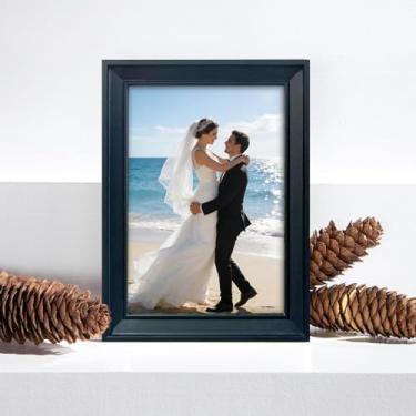 Imagem de Moldura decorativa para fotos de 15 x 20 cm, moldura minimalista de mesa com design de borda limpa para exibição de fotos em casa, decoração em pé, preta