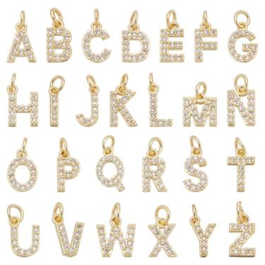 Imagem de BENECREAT 26 peças 8-9 mm real banhado a ouro 18K A-Z pingentes de letras, berloques de latão zircônia cúbica alfabeto joias para fazer você mesmo colar pulseira joias