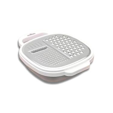 Imagem de Ralador 2 em 1 com Pote Embutido – Lâmina Grossa e Fina, Recipiente Transparente, Ideal para Legumes, Frutas e Vegetais – Utensílio Prático Branco