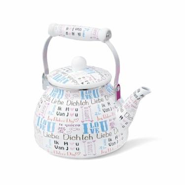 Imagem de Chaleira Esmaltada Nobre Charm Love 2,5L | Design Retrô/Vintage com Apito | Compatível com Fogão a Gás e Indução