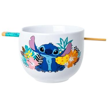 Imagem de Silver Buffalo Lilo and Stitch Flores Tropicais Sentado Caixa de 590 ml Tigela Ramen de Cerâmica com Pauzinhos