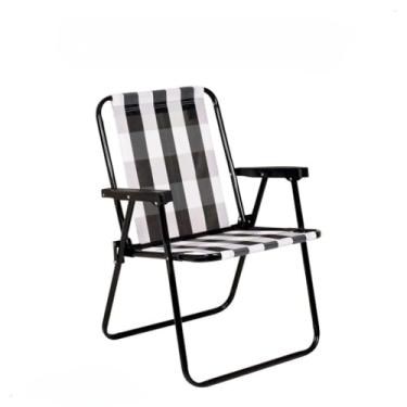 Imagem de Cadeira de Praia de Aço Xadrez Retro - Portátil e Resistente, Ideal para Jardim, Piscina, Camping e Lazer ao Ar Livre