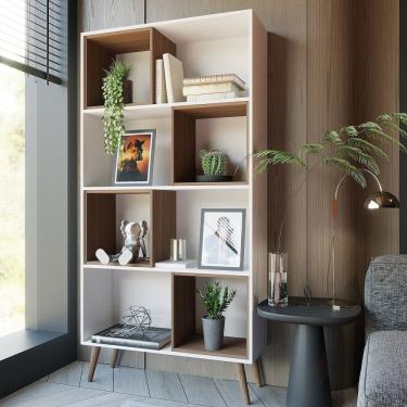 Imagem de Estante Livreiro Multifuncional Atlas Com 4 Nichos Removíveis Yescasa Branco/Amadeirado Montana/Perfect Wood