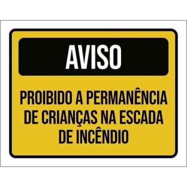 Imagem de Placa Aviso Proibido Permanência Crianças Escada 18X23 - Sinalizo