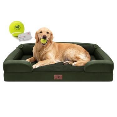 Imagem de Cama extra grande para cães, ortopédica GG, lavável para cães grandes, impermeável, sofá, capa removível, fundo antiderrapante, brinquedo de bola de tênis, 106 x 76 cm