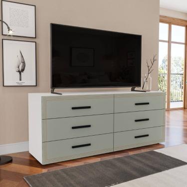 Imagem de Cômoda Valência 6 Gavetas Branco Verde Politorno Móveis