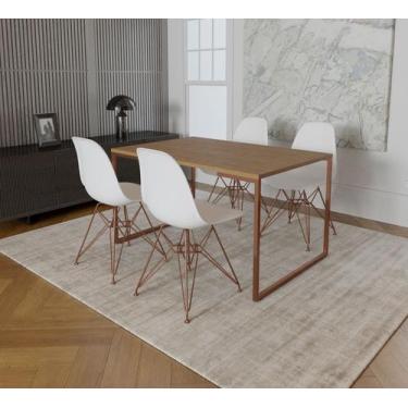 Imagem de Mesa Industrial Base Ferro Cobre Tampo 137x90 Amendoa 4 Cadeiras Eames