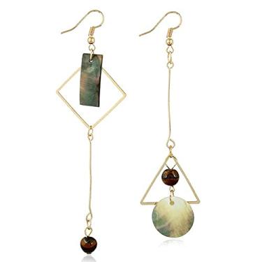 Imagem de VEINTI+1 Brincos femininos criativos, com design geométrico irregular, estilo coreano, com clipes de orelha/brincos de pingente longo (gancho de orelha irregular)