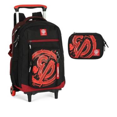 Imagem de Kit Mochila Carrinho e Estojo Youtuber Enaldinho - Luxcel, Vermelho