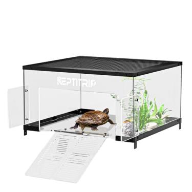 Imagem de Plataforma Turtle Basking para aquários de 45 a 48 cm de largura - Suporte e malha de aço inoxidável de última duração, rampa antiderrapante (extra grande)
