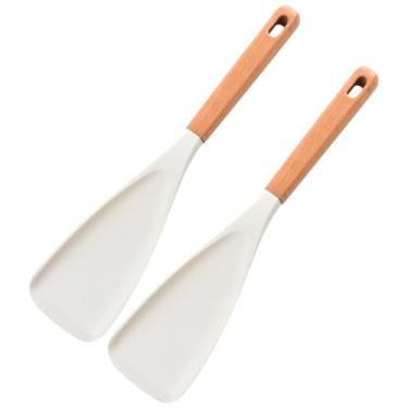 Imagem de Colher de espátula de cedro e cinzas espátulas de silicone com cabo de madeira (conjunto de 2 peças) - Resistente ao calor para cozinhar em casa, seguro para panelas antiaderentes (branco 2)