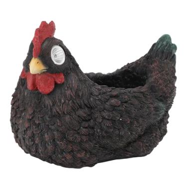 Imagem de Zyyini Pote Suculento Em Formato de Galinha Encantador Com Luz Solar Plantador de Flores de Galinha Movido a Energia Solar para Decoração de Jardim Ao Ar Livre Material de Resina 9,1x6,3x5,3in (Preto)
