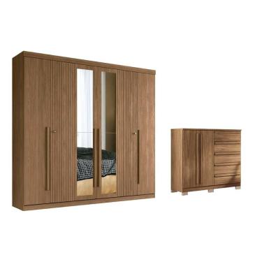 Imagem de Guarda Roupa 2 Peças (1GuardaRoupa+1Cômoda) QC359 Jatobá - Santos Andirá