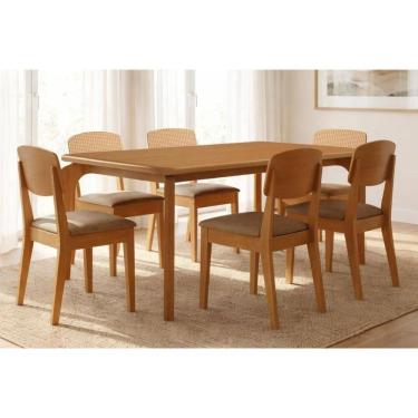 Imagem de Sala Jantar Mesa Londrina Tampo Curvo 180cm+6 Cadeiras Havana Naturale - Linho Capuccino - Rufato