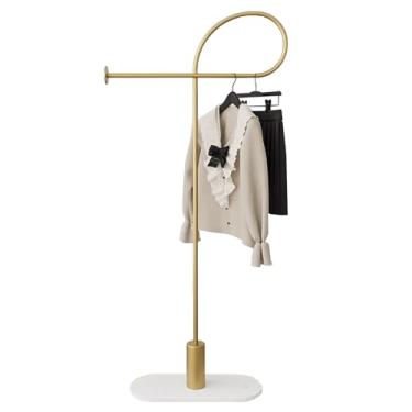 Imagem de 5sssallefaa Racks de roupas modernos de metal com base de mármore, suporte de roupas independente com haste de pendurar, suporte de cabide para entrada, quarto, escritório