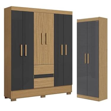 Imagem de Guarda Roupa Casal Coimbra 2005138 e Armário Multiuso 2000191 Atacama Grafite - Aramóveis