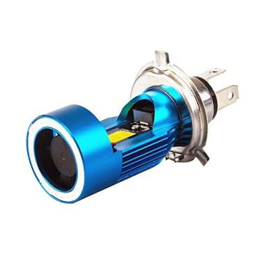 Imagem de TOTMOX Lâmpada de farol de neblina de motocicleta H4, luz de corrida diurna DRL com olho de anjo azul, luz branca