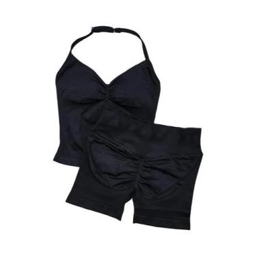 Imagem de Conjunto De Yoga Sem Costura De 2 Peças Para Mulheres: Top Halter Acol